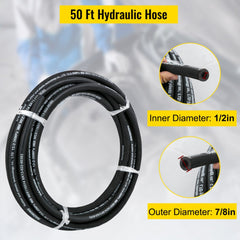 VEVOR Hydraulic Hose 50 Feet Rubber Hydraulic Hoses with 2 High-Tensile Steel Wire Braid, Inner Diameter 1/2 Inch, 5000