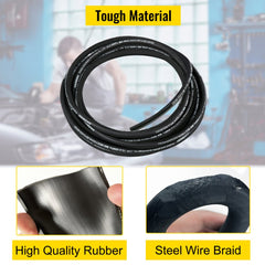 VEVOR Hydraulic Hose 50 Feet Rubber Hydraulic Hoses with 2 High-Tensile Steel Wire Braid, Inner Diameter 1/2 Inch, 5000