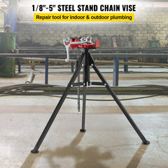 VEVOR Tripod Pipe Chain Vise, 1/8"-5" Pipe Capacity, 36.4" Length Chain Vise Stand with Portable Folding Steel Legs