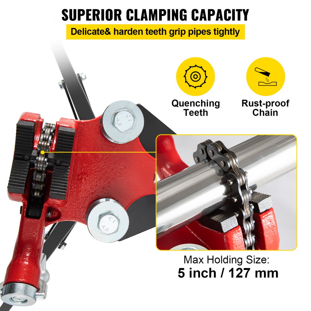 VEVOR Tripod Pipe Chain Vise, 1/8"-5" Pipe Capacity, 36.4" Length Chain Vise Stand with Portable Folding Steel Legs