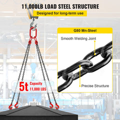 VEVOR Chain Sling, 5/16 inch x 5 ft Lifting Chains with Hooks, G80 Engine Chain Hoist Lifts, 11000 lbs/5 Ton Capacity