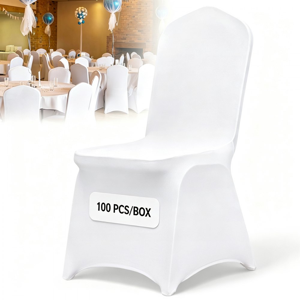 VEVOR 100 Pcs White Chair Covers Polyester Spandex Chair Cover Stretch Slipcovers for Wedding Party Dining Banquet