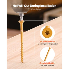 VEVOR Wood Screws 350 PCS, #10 x 3-Inch Anti-Rust Coated, Exterior Deck Screw Torx/T25 Star Drive, Metal Rust-Resistant