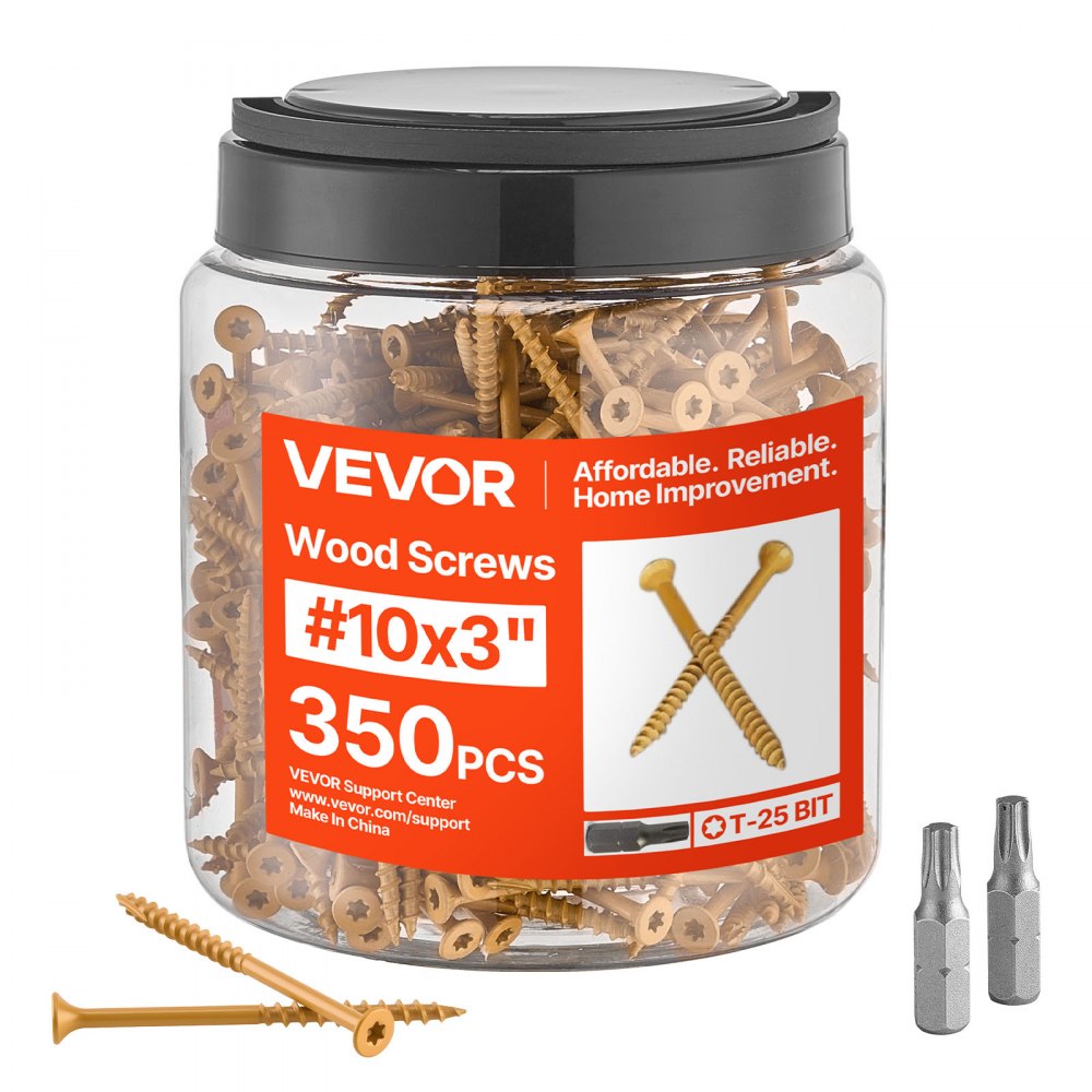 VEVOR Wood Screws 350 PCS, #10 x 3-Inch Anti-Rust Coated, Exterior Deck Screw Torx/T25 Star Drive, Metal Rust-Resistant