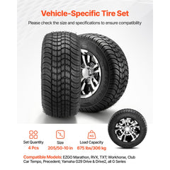 VEVOR Golf Cart Wheels, 10" 205/50-10 Black Aluminum Alloy Golf Cart Tires and Wheels Combo (Set of 4) Fit Club Car