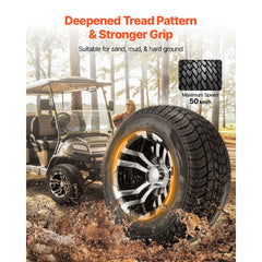 VEVOR Golf Cart Wheels, 10" 205/50-10 Black Aluminum Alloy Golf Cart Tires and Wheels Combo (Set of 4) Fit Club Car