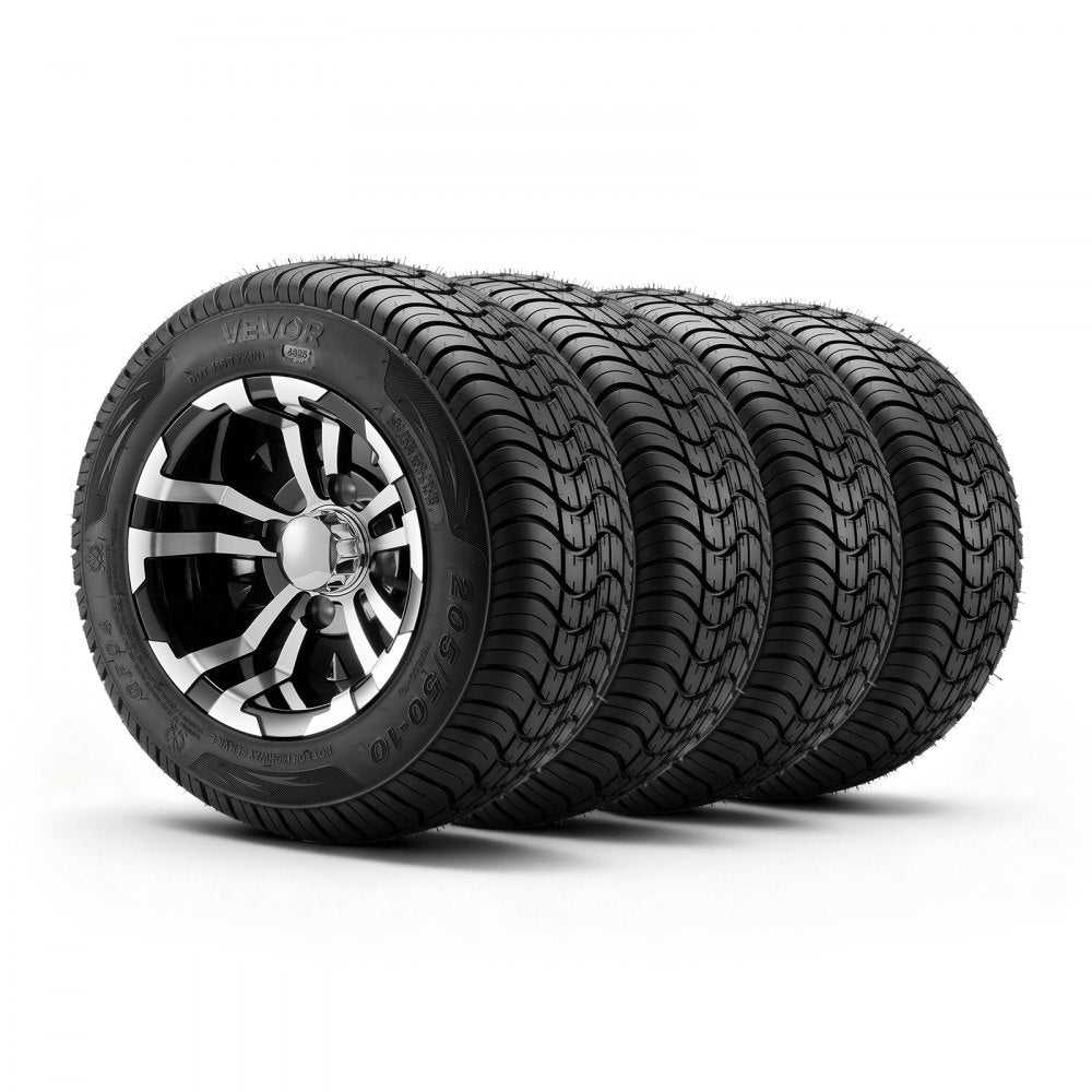VEVOR Golf Cart Wheels, 10" 205/50-10 Black Aluminum Alloy Golf Cart Tires and Wheels Combo (Set of 4) Fit Club Car