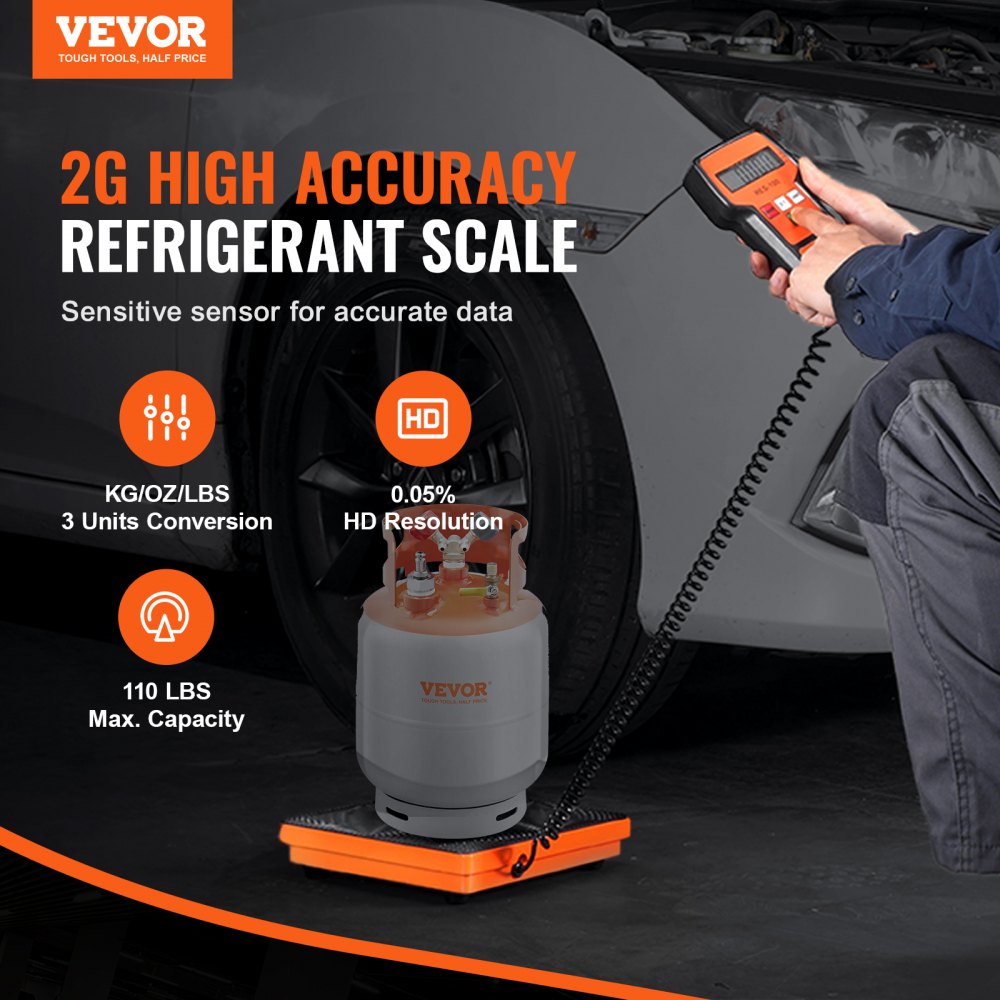 VEVOR Refrigerant Scale 110 LBS HAVC Charging Recovery Freon Scale, with Wired Remote Control, 2g High Precision