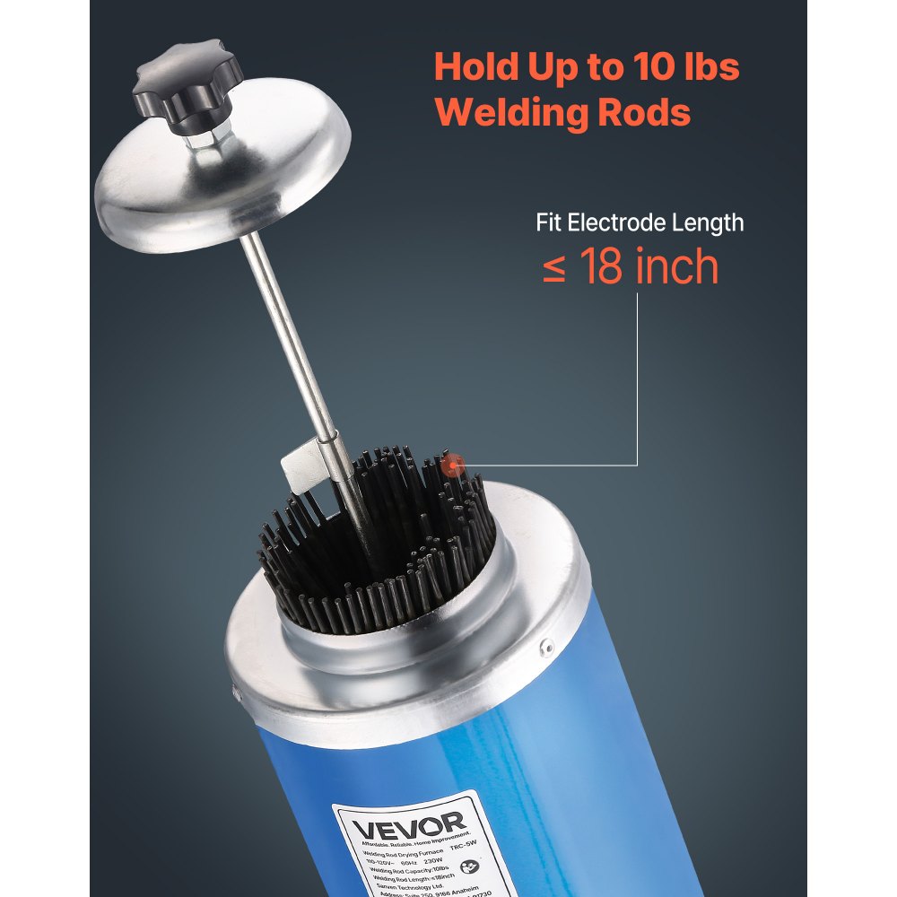 VEVOR Portable Welding Rod Oven, 10LBS Capacity Electrodes Drying Oven 230W 120V, 86℉ to 302℉ Adjustable Welding Rods