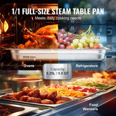 VEVOR 6 Pack Hotel Pans, Full Size Anti-Jam Steam Pan, 0.8mm Thick Stainless Steel Restaurant Steam Table Pan, 2.5-Inch