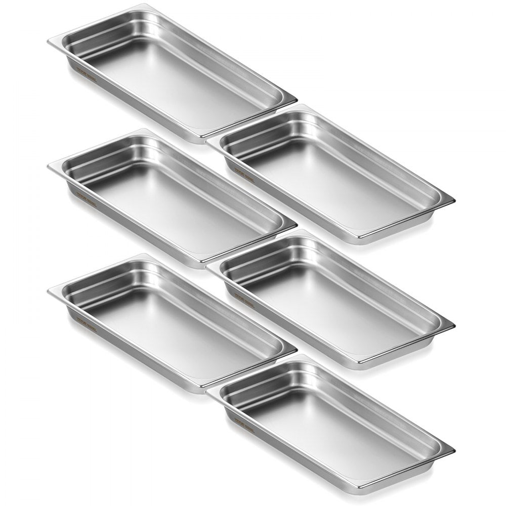 VEVOR 6 Pack Hotel Pans, Full Size Anti-Jam Steam Pan, 0.8mm Thick Stainless Steel Restaurant Steam Table Pan, 2.5-Inch