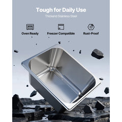 VEVOR 2 Pack Stainless Steam Hotel Pans, 1/2 Size Table Steam Pans With Lids, 6 Inch Deep, Anti Jam Restaurant Supplies