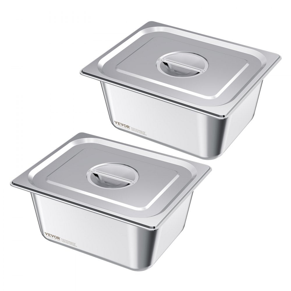 VEVOR 2 Pack Stainless Steam Hotel Pans, 1/2 Size Table Steam Pans With Lids, 6 Inch Deep, Anti Jam Restaurant Supplies
