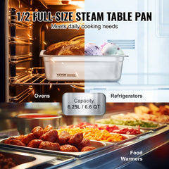 VEVOR 8 Pack Hotel Pans, 1/2 Size Anti-Jam Steam Pan with Lid, 0.8mm Thick Stainless Steel Steam Table Pan, 4-Inch Deep