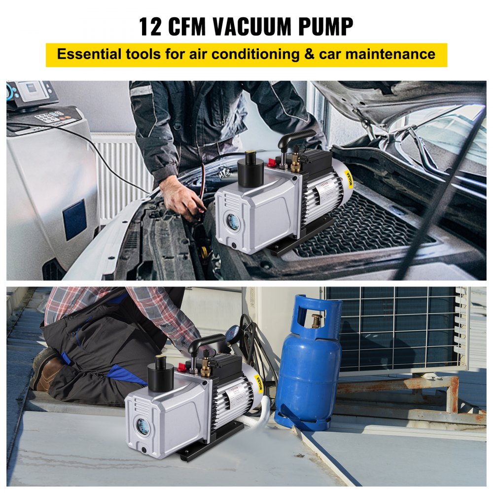 VEVOR Vacuum Pump 12CFM 1 HP Single Stage Air Conditioning Vacuum Pump 110V 5PA Ultimate Vacuum Refrigerant HVAC Air