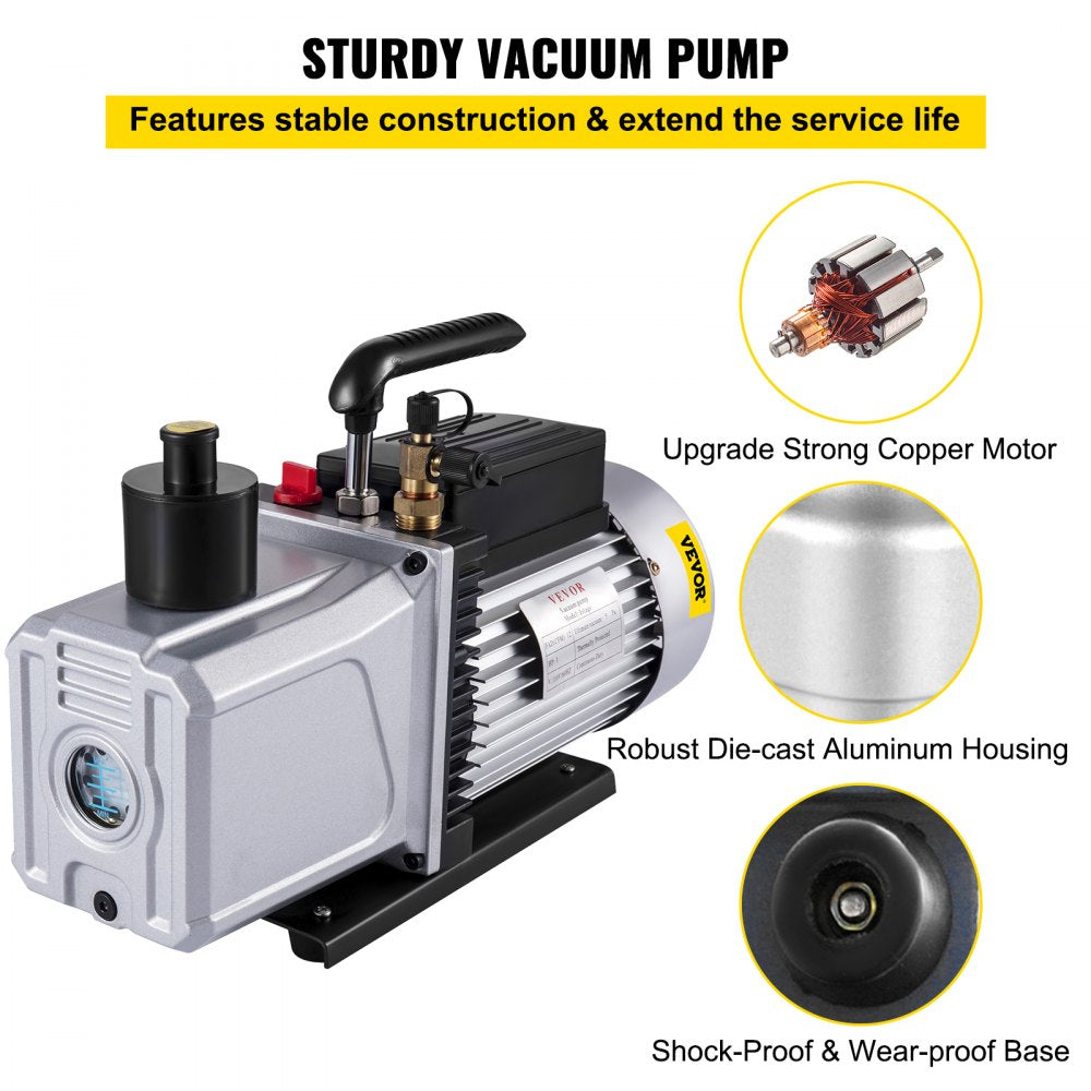 VEVOR Vacuum Pump 12CFM 1 HP Single Stage Air Conditioning Vacuum Pump 110V 5PA Ultimate Vacuum Refrigerant HVAC Air
