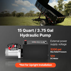 VEVOR 15 Quart Hydraulic Pump, Single Acting Dump Trailer Pump, 3200PSI Max Relief Pressure, 0.91 GPM Flow Rate, DC12V