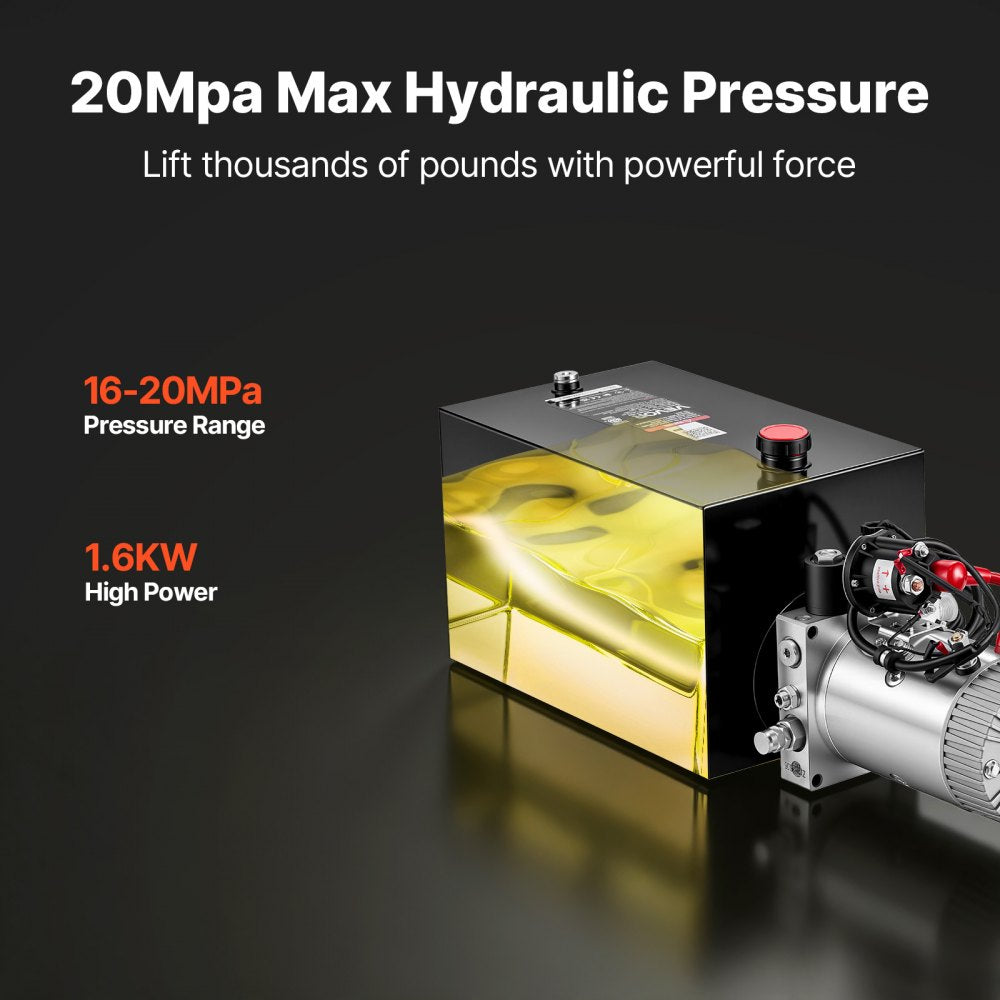 VEVOR 15 Quart Hydraulic Pump, Single Acting Dump Trailer Pump, 3200PSI Max Relief Pressure, 0.91 GPM Flow Rate, DC12V