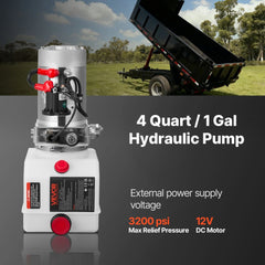 VEVOR 4 Quart Hydraulic Power Unit, Single Acting Dump Trailer Pump, 3200 PSI Max Relief Pressure & 0.91 GPM Flow Rate