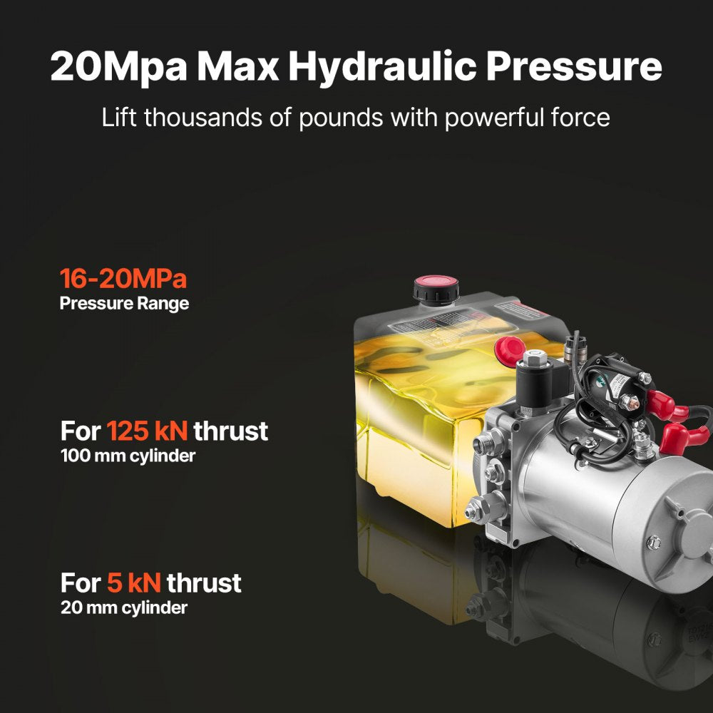 VEVOR 4 Quart Hydraulic Power Unit, Single Acting Dump Trailer Pump, 3200 PSI Max Relief Pressure & 0.91 GPM Flow Rate
