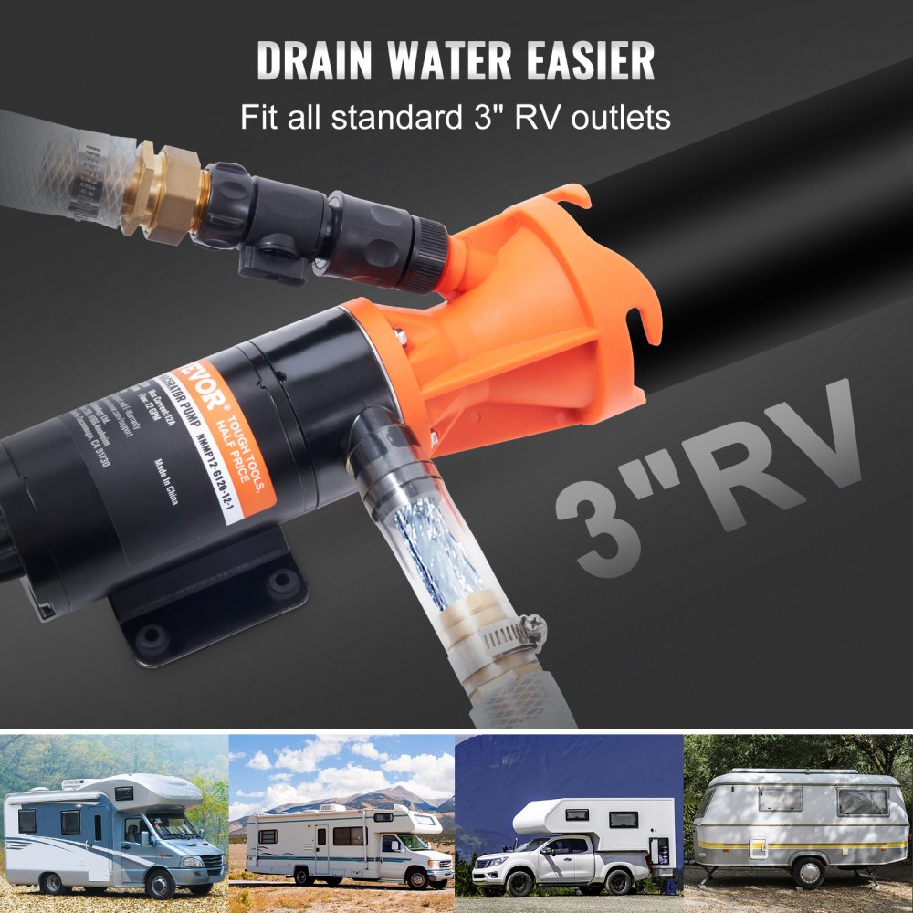 VEVOR RV Portable Macerator Pump, 12V, 12GMP Quick Release RV Waste Pump, RV Sewage Sewer Pump with Detachable Quick