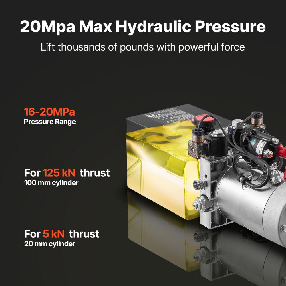 VEVOR 4 Quart Hydraulic Power Unit, Double Acting Dump Trailer Pump, 3200 PSI Max Relief Pressure & 0.91 GPM Flow Rate