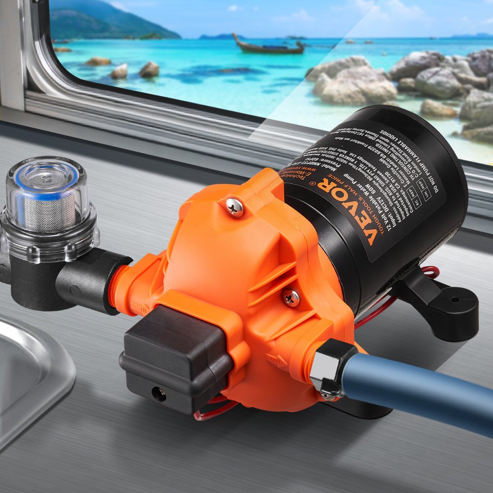 VEVOR 12V Diaphragm Pump 1.8 GPM (6.81 L/min) 3-Chamber DC Water Pump, for RV Yacht Food Truck Camper Marine, with