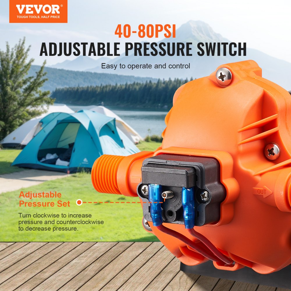 VEVOR 12V Diaphragm Pump 3.5 GPM (13.25 L/min) 3-Chamber DC Water Pump, for RV Yacht Food Truck Camper Marine, with