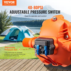 VEVOR 12V Diaphragm Pump 3.5 GPM (13.25 L/min) 3-Chamber DC Water Pump, for RV Yacht Food Truck Camper Marine, with