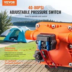 VEVOR 12V Diaphragm Pump, 3 GPM (11.36 L/min), 4-Chamber 12 Volt DC Water Pump with Automatic Pressure Switch 40-100