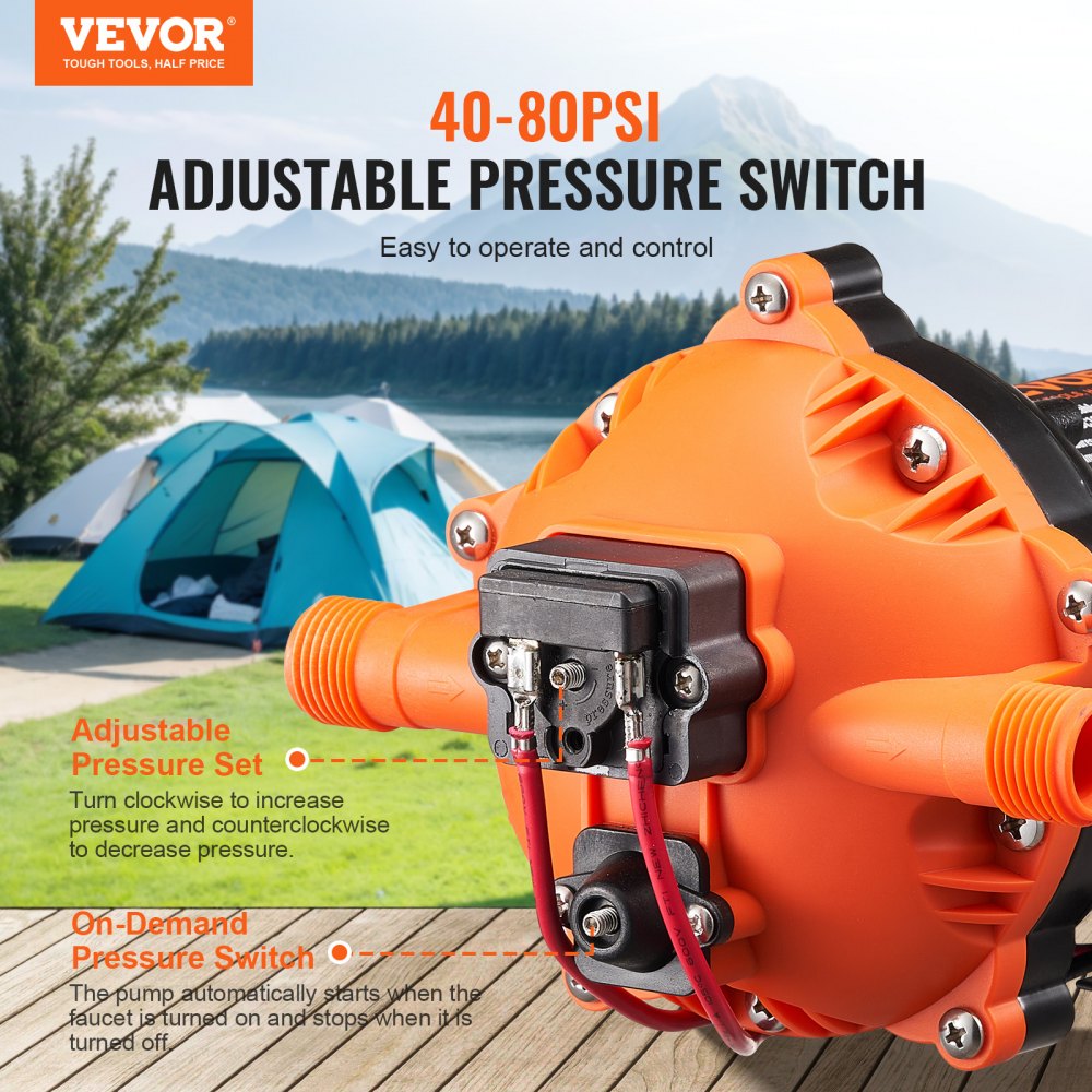 VEVOR 12V Diaphragm Pump 5 GPM (18.93 L/min) 5-Chamber 12Volt DC Water Pump, for RV Yacht Food Truck Camper Marine