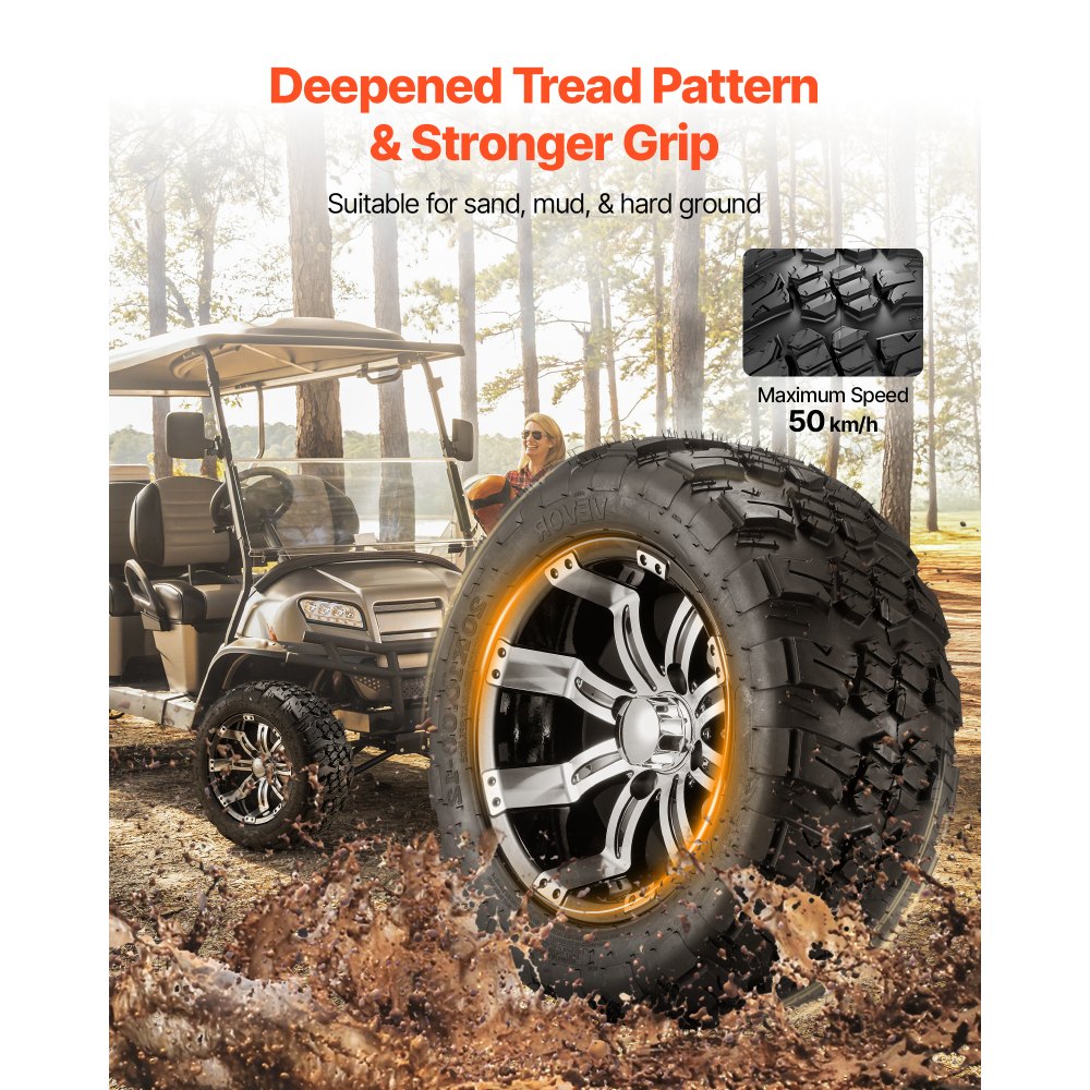 VEVOR Golf Cart Wheels, 12" 20x10-12 Black Aluminum Alloy Golf Cart Tires and Wheels Combo (Set of 4) Fit Club Car
