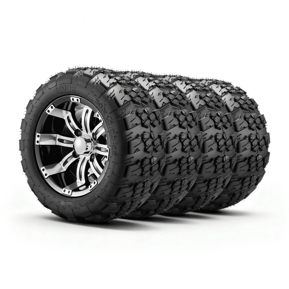 VEVOR Golf Cart Wheels, 12" 20x10-12 Black Aluminum Alloy Golf Cart Tires and Wheels Combo (Set of 4) Fit Club Car