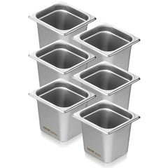 VEVOR 6 Pack Hotel Pans, 1/6 Size Anti-Jam Steam Pan, 0.8mm Thick Stainless Steel Restaurant Steam Table Pan, 6-Inch