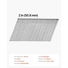 VEVOR 16 Gauge Finish Nails, 2 in Angled Finishing Nails, 2000-Count Galvanized Finishing Nail, 20-Degree Heavy-Duty