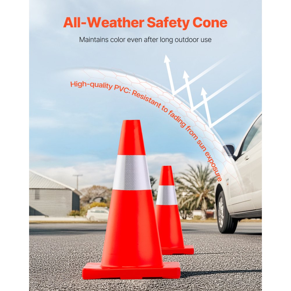 VEVOR 12Pack 18" Traffic Cones, Safety Road Parking Cones PVC Base, Orange Traffic Cone with Reflective Collars, Hazard