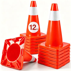 VEVOR 12Pack 18" Traffic Cones, Safety Road Parking Cones PVC Base, Orange Traffic Cone with Reflective Collars, Hazard