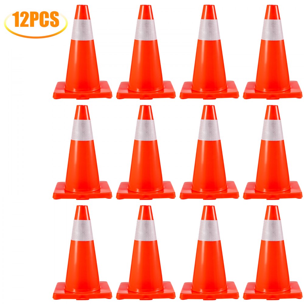 VEVOR 12Pack 18" Traffic Cones, Safety Road Parking Cones PVC Base, Orange Traffic Cone with Reflective Collars, Hazard