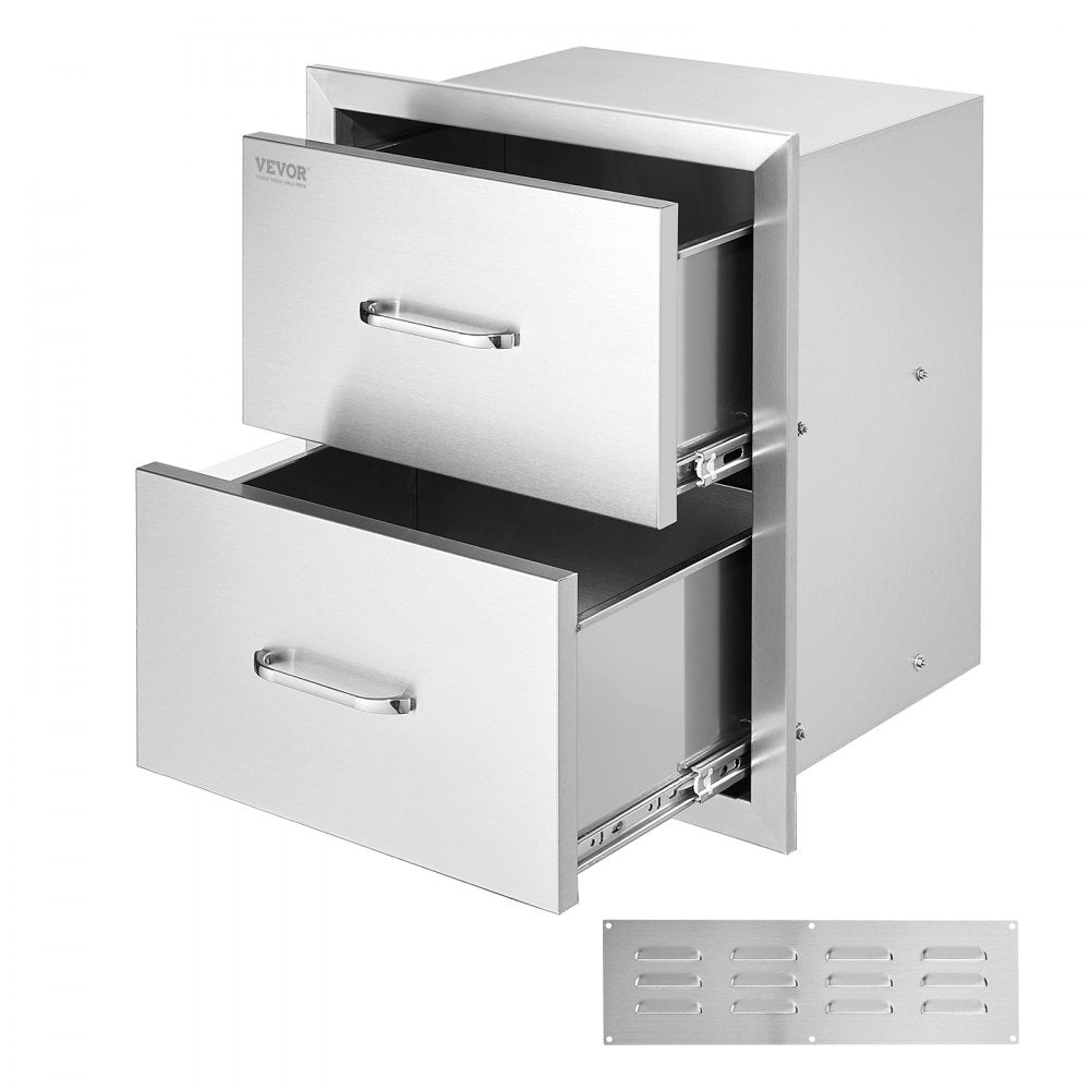 VEVOR Outdoor Kitchen Drawers 17.8W x 20.2H x 12.2D Inch, Flush Mount Double BBQ Drawers Stainless Steel with Handle