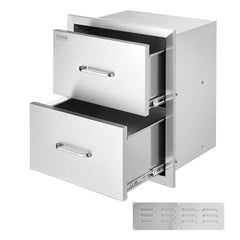VEVOR Outdoor Kitchen Drawers 17.8W x 20.2H x 12.2D Inch, Flush Mount Double BBQ Drawers Stainless Steel with Handle