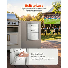 VEVOR 18x23 Inch Outdoor Kitchen Stainless Steel Triple Access BBQ Drawers with Chrome Handle, 18 x23 x 23 Inch