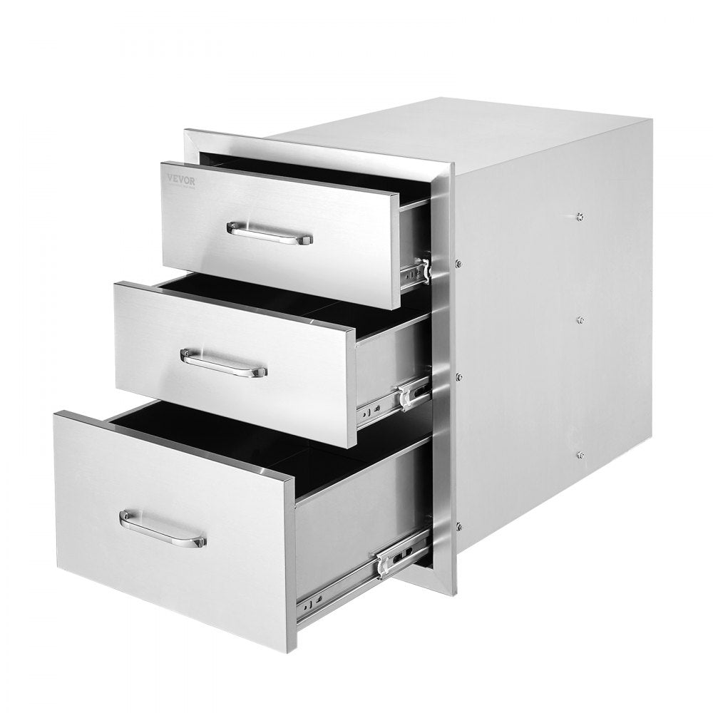VEVOR 18x23 Inch Outdoor Kitchen Stainless Steel Triple Access BBQ Drawers with Chrome Handle, 18 x23 x 23 Inch