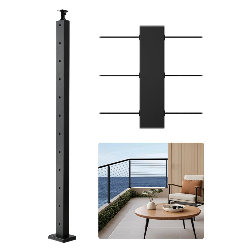 VEVOR Cable Railing Post, 42x1x2 Inch Level Deck Stair Posts, 1-Pack Stainless Steel Cable Handrail Post, Pre-Drilled