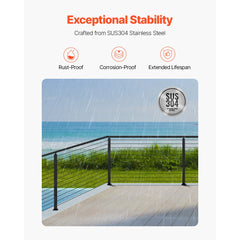 VEVOR Cable Railing Post, 42x2x2 Inch Corner Railing Post, with L-Shaped Pre-Drilled Holes, Stainless Steel Cable Rail