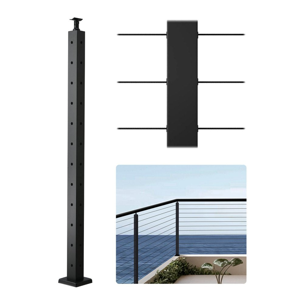 VEVOR Cable Railing Post, 42x2x2 Inch Corner Railing Post, with L-Shaped Pre-Drilled Holes, Stainless Steel Cable Rail