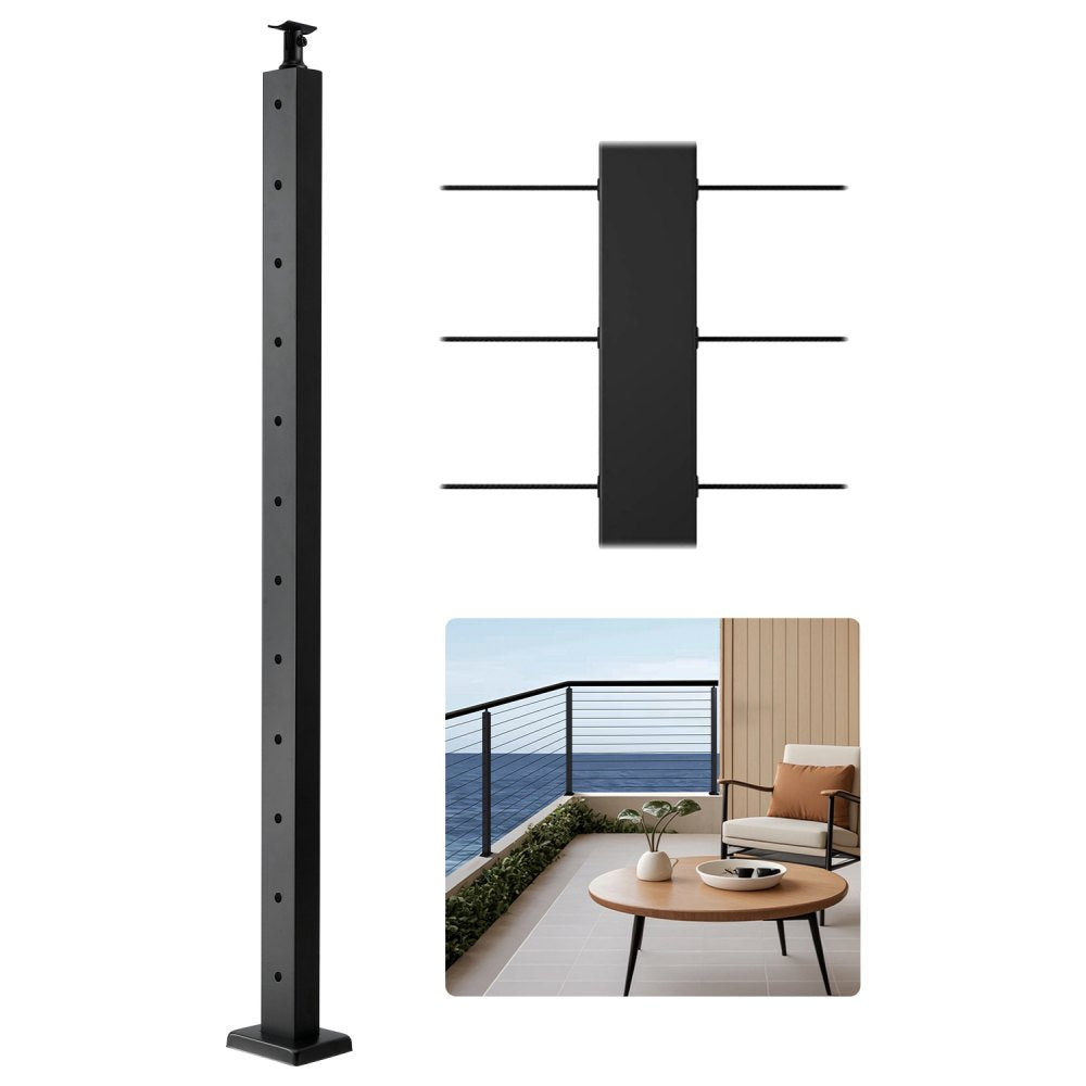 VEVOR Cable Railing Post, 42x2x2 Inch Level Deck Stair Posts, 1-Pack Stainless Steel Cable Handrail Post, Pre-Drilled