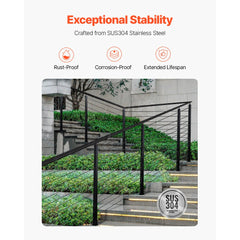 VEVOR Cable Railing Post, 42x2x2 Inch Stair Railing Post, with Pre-Drilled 30° Angled Holes, Stainless Steel Cable Rail