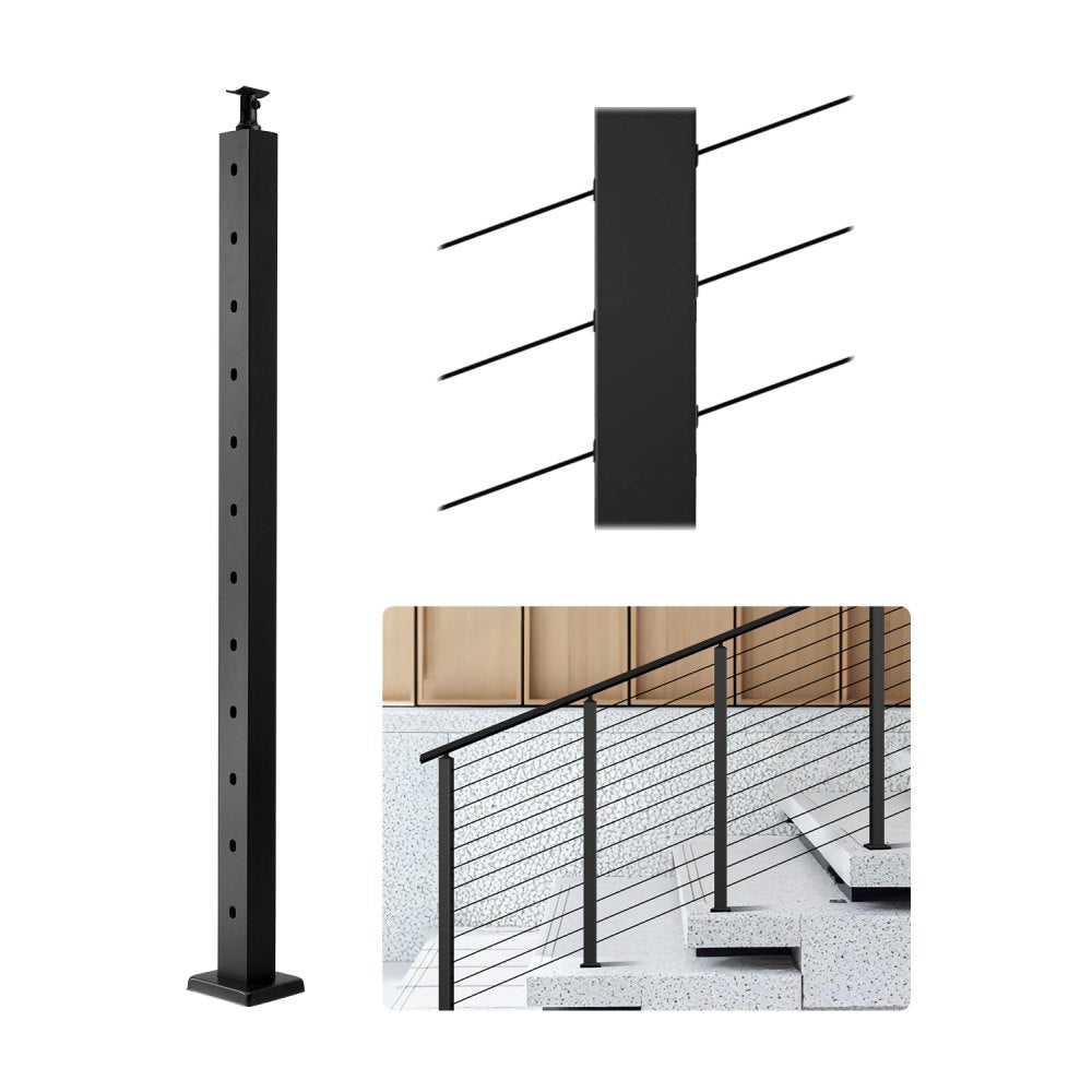 VEVOR Cable Railing Post, 42x2x2 Inch Stair Railing Post, with Pre-Drilled 30° Angled Holes, Stainless Steel Cable Rail