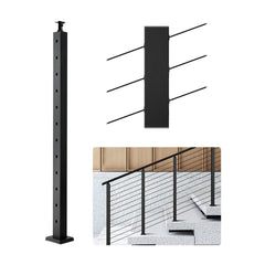 VEVOR Cable Railing Post, 42x2x2 Inch Stair Railing Post, with Pre-Drilled 30° Angled Holes, Stainless Steel Cable Rail
