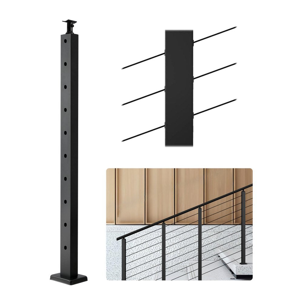 VEVOR Cable Railing Post, 36x1x2 Inch Stair Railing Post, with Pre-Drilled 30° Angled Holes, Stainless Steel Cable Rail